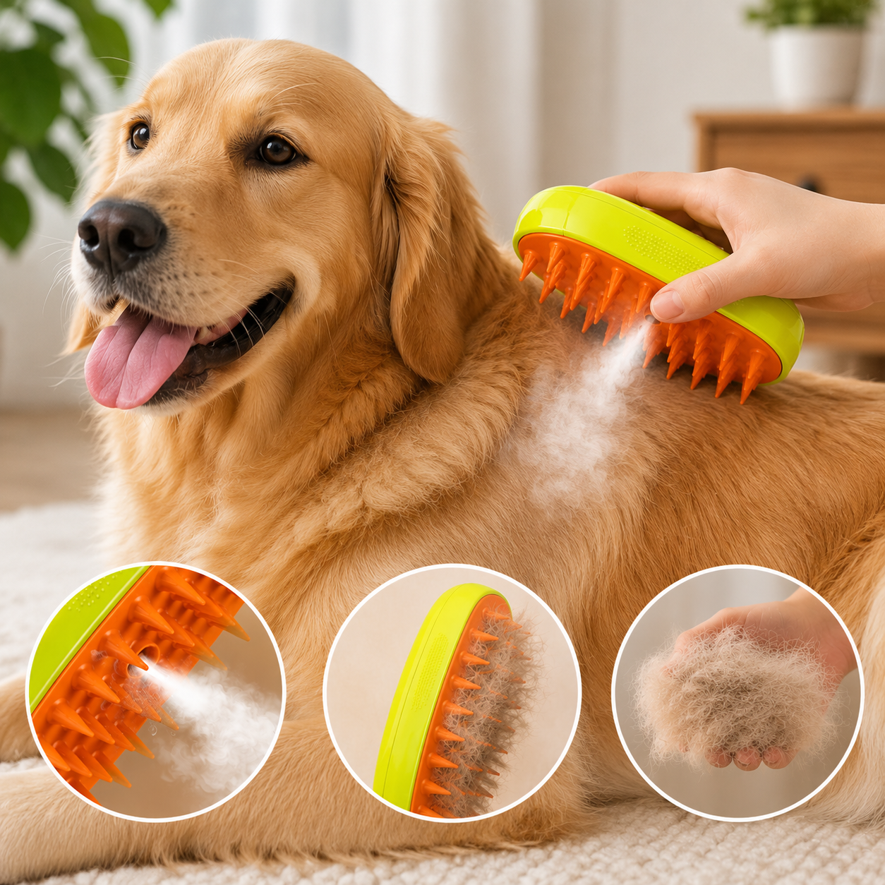 Cepillo Vaporizador para Mascotas 3 en 1 | Removedor de Pelo para Perros y Gatos con Masaje y Vapor